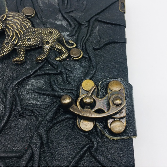 Handmade Leather Journal w/Lion and Brass Latch RARE Medieval Renaissance Design - Picture 3 of 9